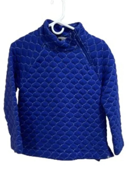 T by Talbots Petite Royal Blue Metallic Asymmetrical Zip Quilted Pullover - EUC - Picture 2 of 6